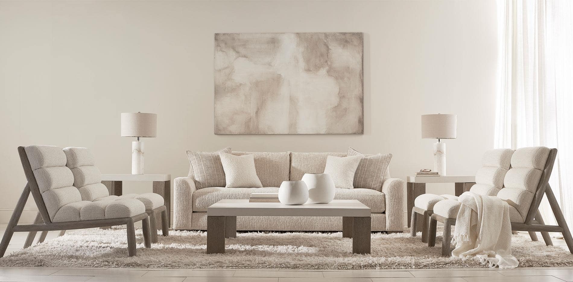 Bernhardt white themed Living room with sofa, coffee Table and chair