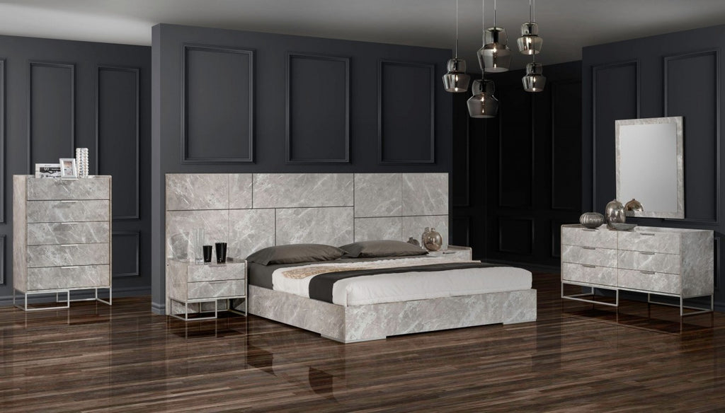 Nova Domus Marbella - Italian Modern Grey Marble Bed w/ 2