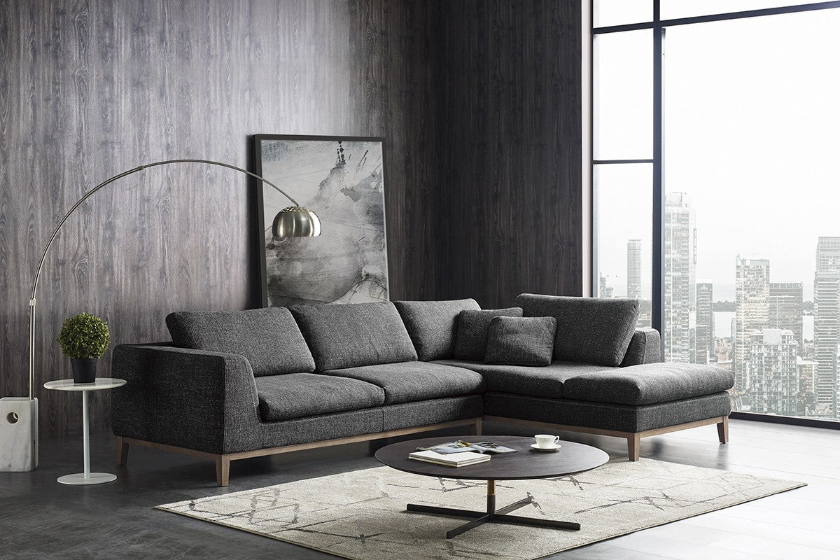 Divani Casa Hickman - Modern Dark Grey Fabric Right Facing Sectional Sofa