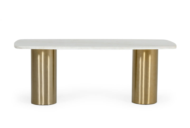 Modrest Rocky - Glam White Marble & Brush Gold Large Dining Table
