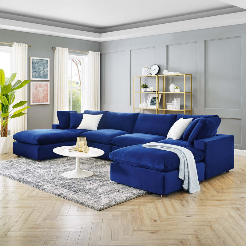 Commix Down Filled Overstuffed Performance Velvet 6-Piece Sectional Sofa