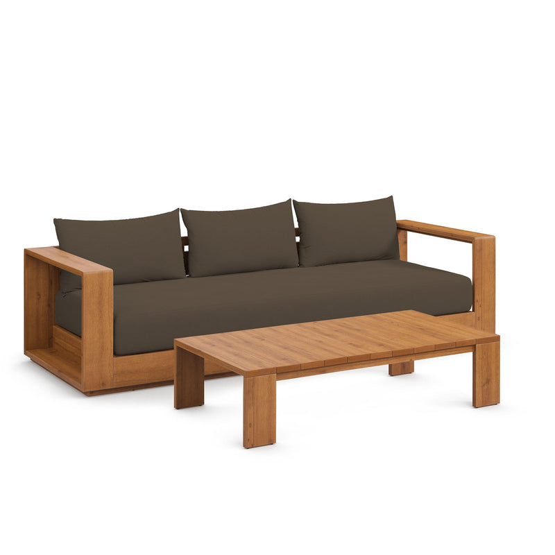 Tahoe Outdoor Patio Acacia Wood 2-Piece Sofa and Coffee Table Set