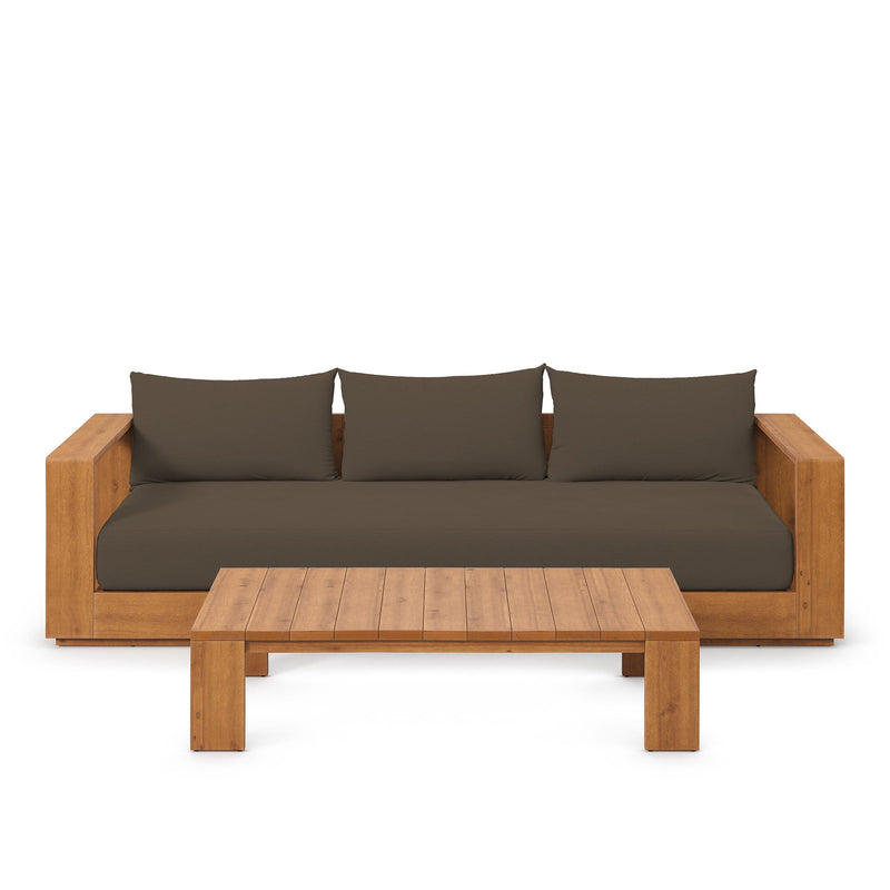 Tahoe Outdoor Patio Acacia Wood 2-Piece Sofa and Coffee Table Set