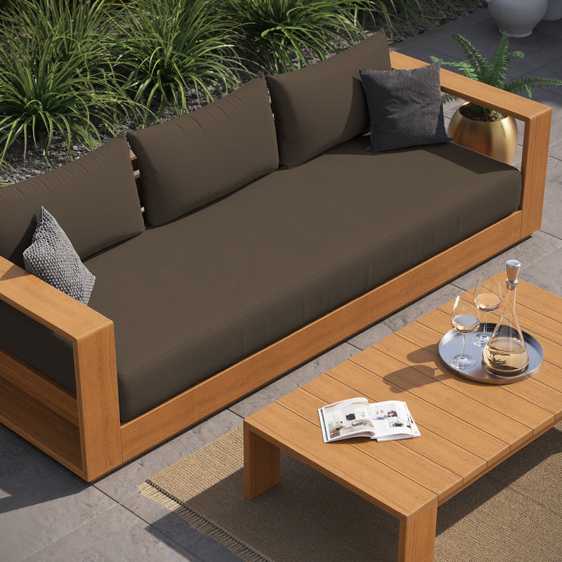 Tahoe Outdoor Patio Acacia Wood 2-Piece Sofa and Coffee Table Set