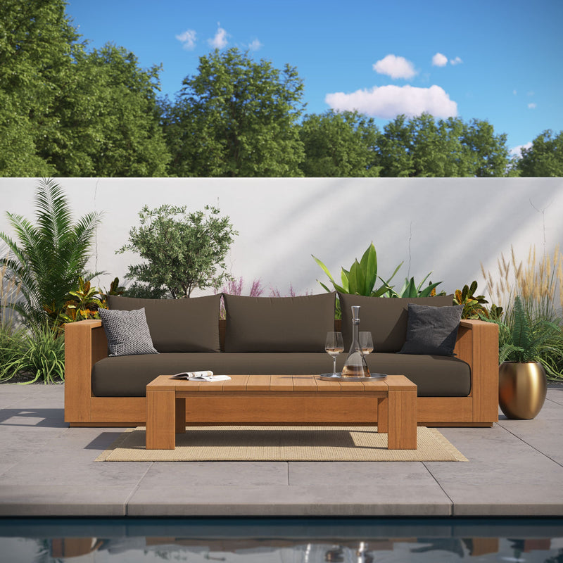 Tahoe Outdoor Patio Acacia Wood 2-Piece Sofa and Coffee Table Set