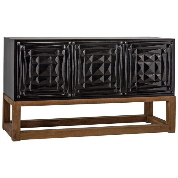 Oliver Sideboard, Hand Rubbed Black with Teak Base