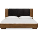 Boka Chenille Upholstered Acacia Wood Platform Bed in Black and Impala