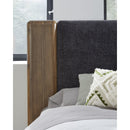 Boka Chenille Upholstered Acacia Wood Platform Bed in Black and Impala