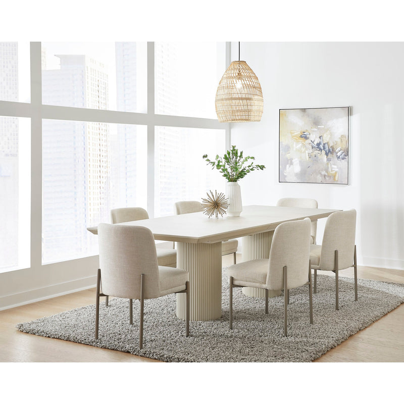 Cannon Stone Top Double Pedestal Extension Dining Table with Ivory Wood Base