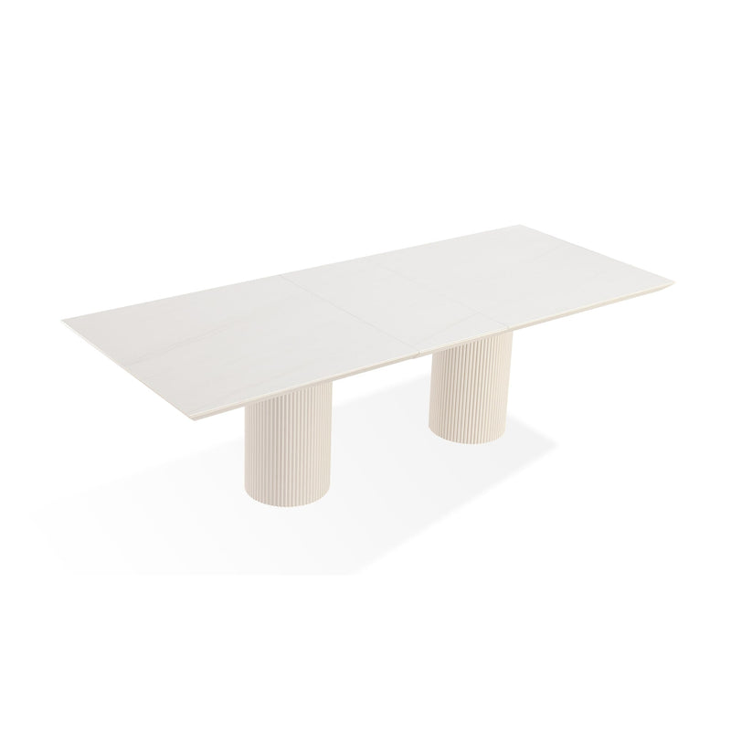 Cannon Stone Top Double Pedestal Extension Dining Table with Ivory Wood Base