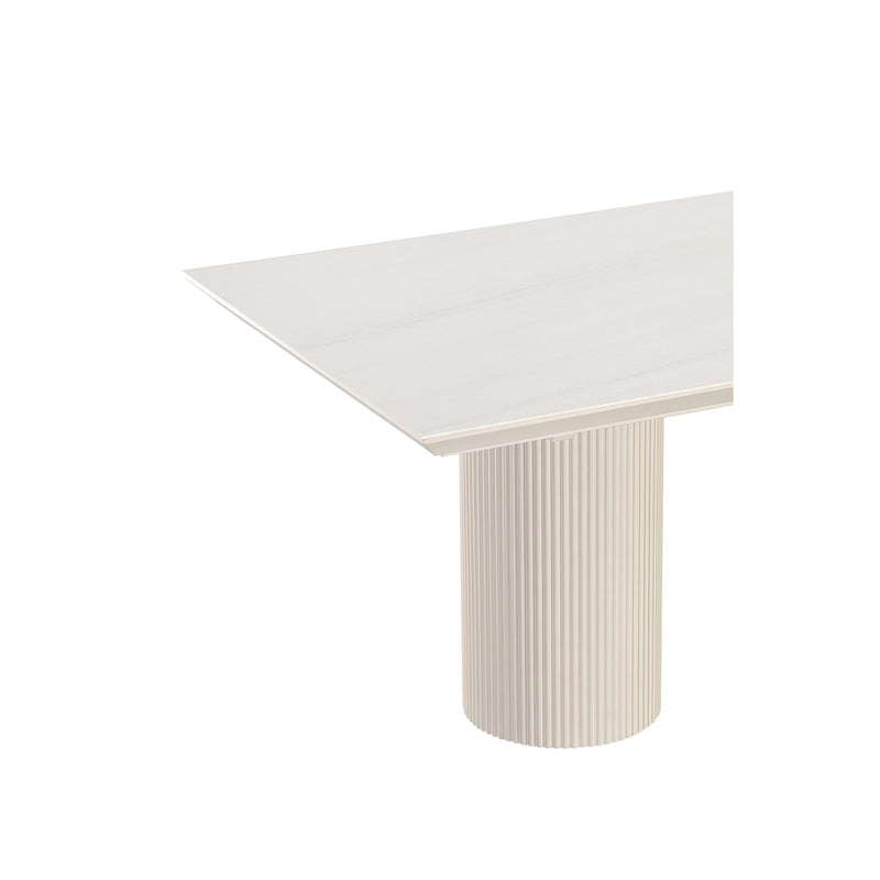 Cannon Stone Top Double Pedestal Extension Dining Table with Ivory Wood Base
