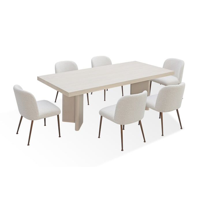 Caye Stone Top Double Pedestal Dining Table with Ivory Cement Base