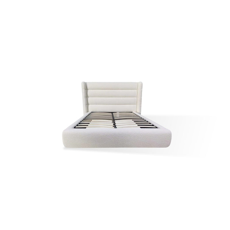 Frank Upholstered Wingback Platform Bed in Cottage Cheese Boucle