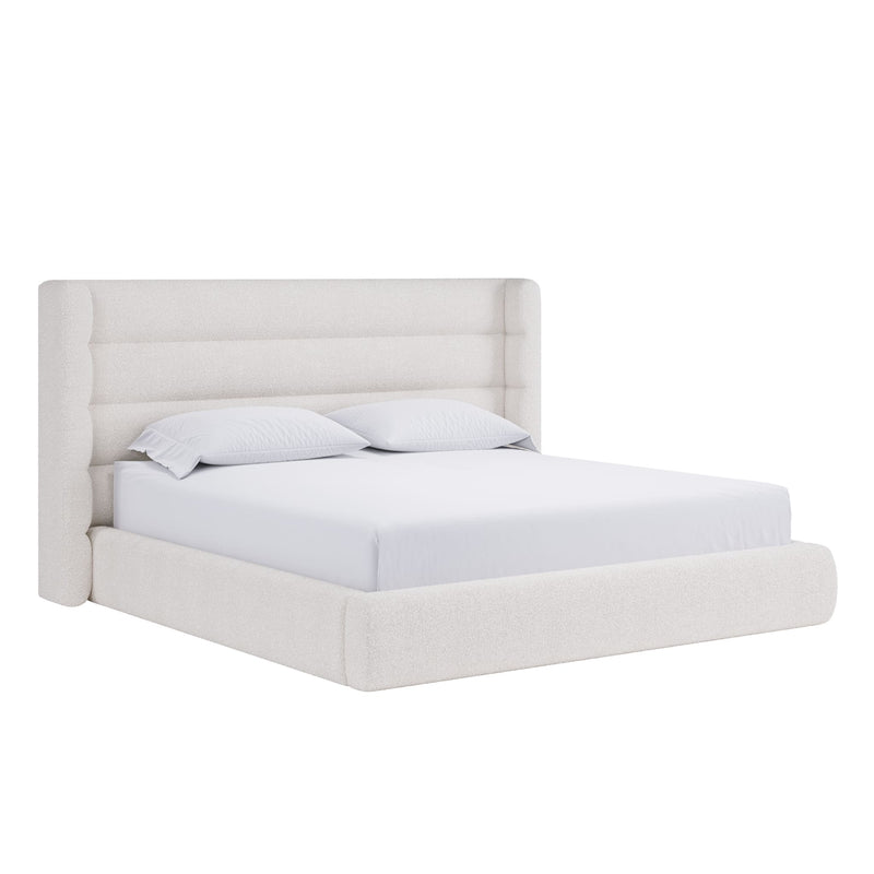 Frank Upholstered Wingback Platform Bed in Cottage Cheese Boucle