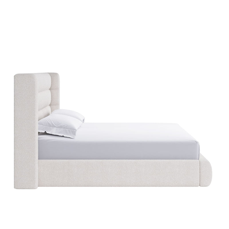Frank Upholstered Wingback Platform Bed in Cottage Cheese Boucle