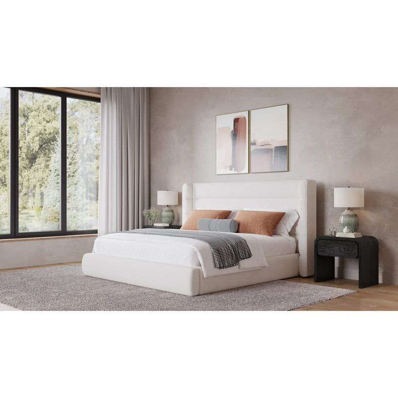 Frank Upholstered Wingback Platform Bed in Cottage Cheese Boucle