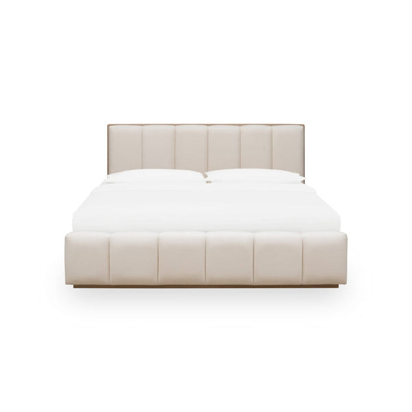 Gardenia Wood Frame Upholstered Platform Bed in Cotton and Chai