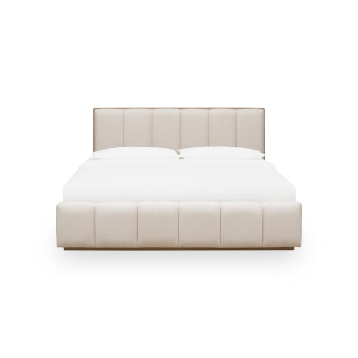 Gardenia Wood Frame Upholstered Platform Bed in Cotton and Chai