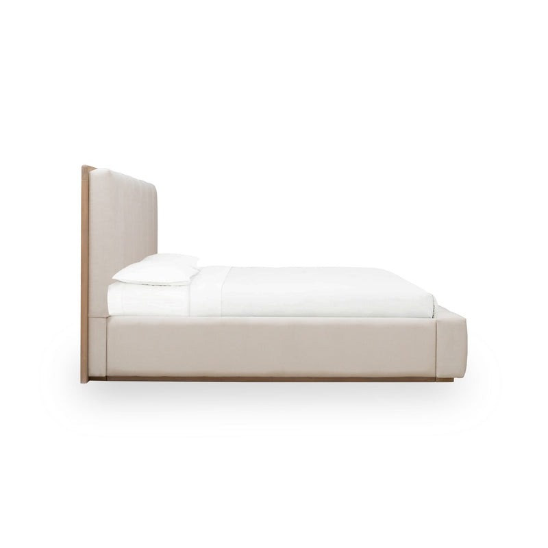 Gardenia Wood Frame Upholstered Platform Bed in Cotton and Chai