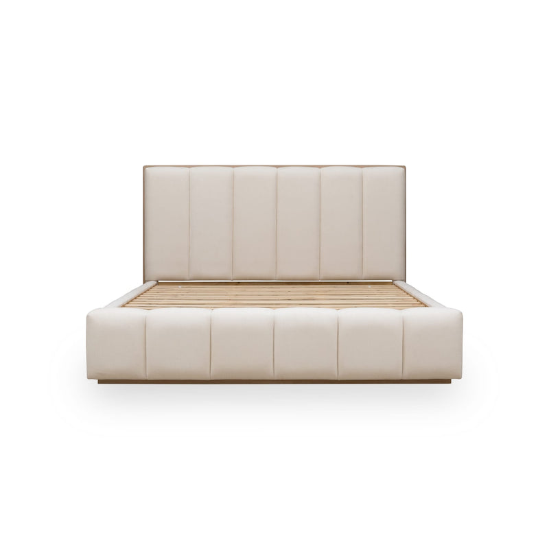Gardenia Wood Frame Upholstered Platform Bed in Cotton and Chai