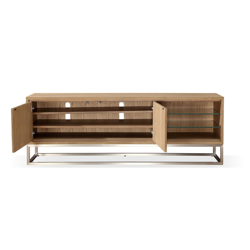 One Coastal Modern 74 inch TV Console in Brushed Stainless Steel and Bisque