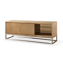 One Coastal Modern 74 inch TV Console in Brushed Stainless Steel and Bisque