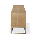 One Coastal Modern 74 inch TV Console in Brushed Stainless Steel and Bisque