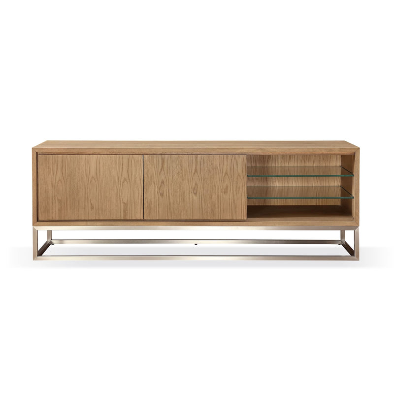 One Coastal Modern 74 inch TV Console in Brushed Stainless Steel and Bisque