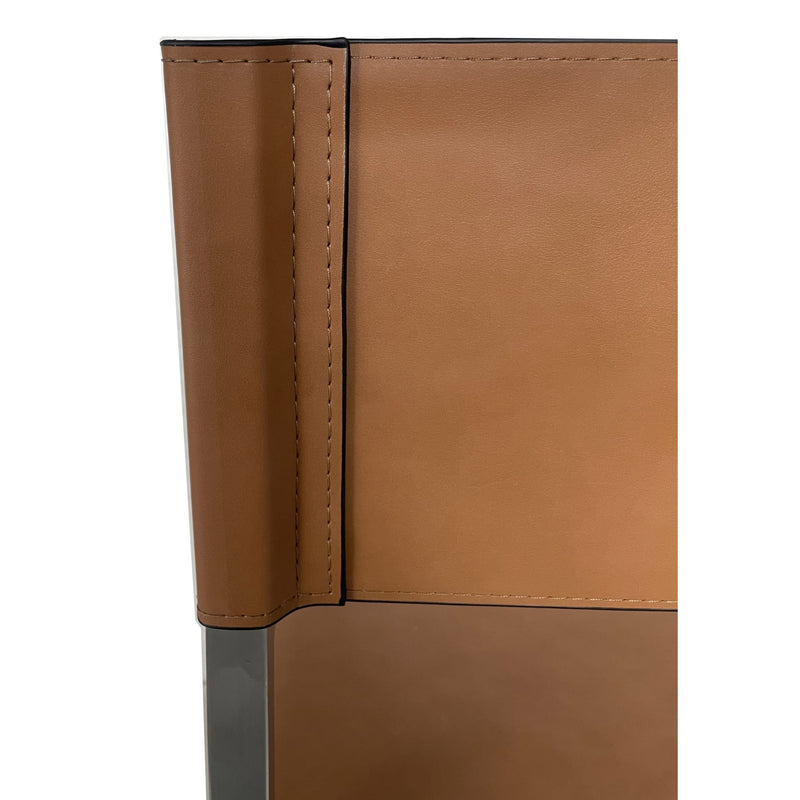 One Modern Coastal Director's Dining Arm Chair in Cognac and Brushed Stainless Steel