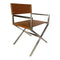 One Modern Coastal Director's Dining Arm Chair in Cognac and Brushed Stainless Steel