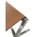 One Modern Coastal Director's Style Leather Dining Bench in Cognac and Brushed Stainless Steel