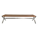 One Modern Coastal Director's Style Leather Dining Bench in Cognac and Brushed Stainless Steel