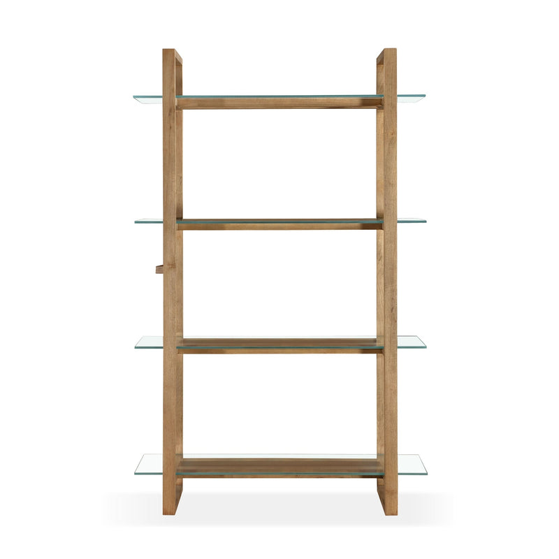 One Modern Coastal Glass Shelf Bookcase in Solid Wood