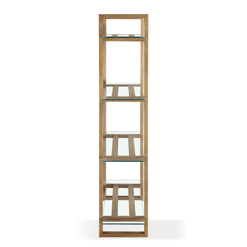 One Modern Coastal Glass Shelf Bookcase in Solid Wood