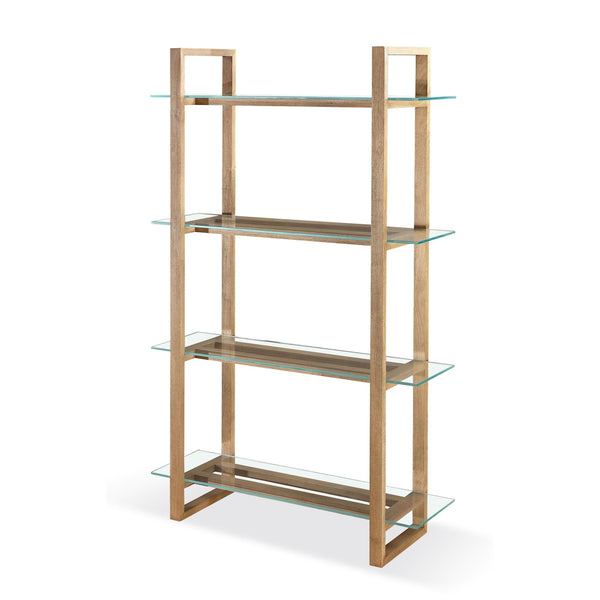 One Modern Coastal Glass Shelf Bookcase in Solid Wood
