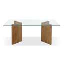 One Modern Coastal Glass Top Dining Table in White Oak
