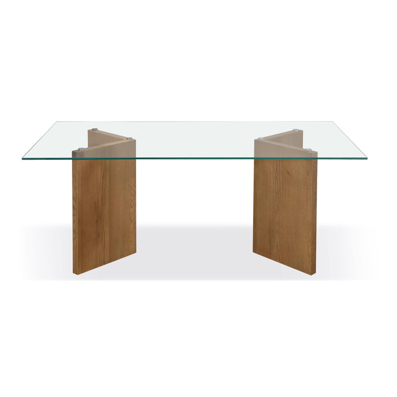 One Modern Coastal Glass Top Dining Table in White Oak