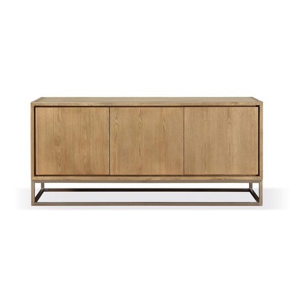 One Modern Coastal Metal Base Sideboard in White Oak and Brushed Stainless Steel