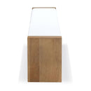 One Modern Coastal Slab Leg Upholstered Dining Bench in White Oak and White Pearl