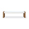 One Modern Coastal Slab Leg Upholstered Dining Bench in White Oak and White Pearl