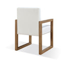 One Modern Coastal Sled Leg Upholstered Dining Arm Chair in White Pearl and Bisque