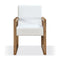 One Modern Coastal Sled Leg Upholstered Dining Arm Chair in White Pearl and Bisque