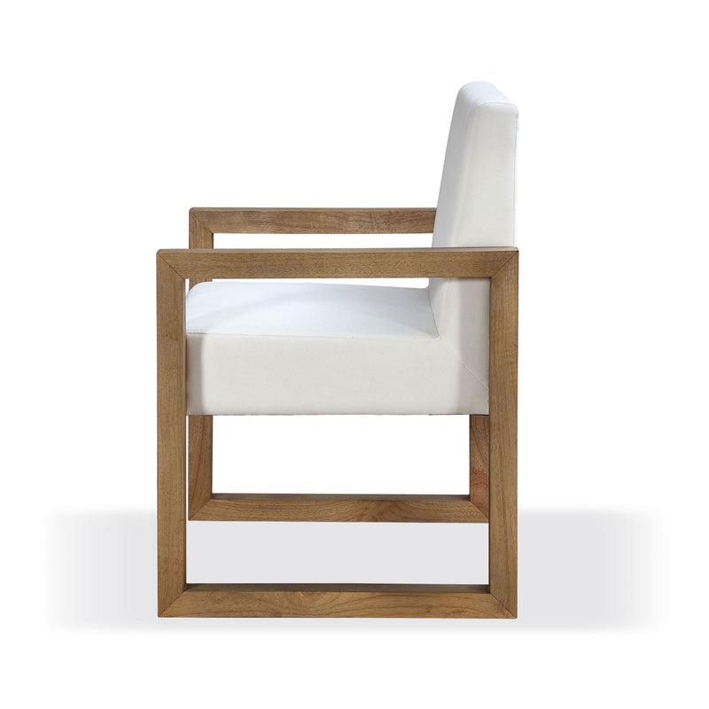 One Modern Coastal Sled Leg Upholstered Dining Arm Chair in White Pearl and Bisque