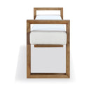 One Modern Coastal Sled Leg Upholstered Dining Bench in White Pearl and Bisque
