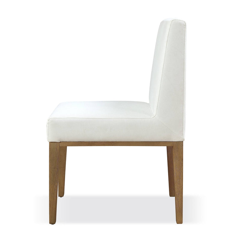 One Modern Coastal Upholstered Dining Side Chair in White Pearl and Bisque