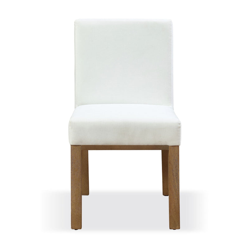 One Modern Coastal Upholstered Dining Side Chair in White Pearl and Bisque