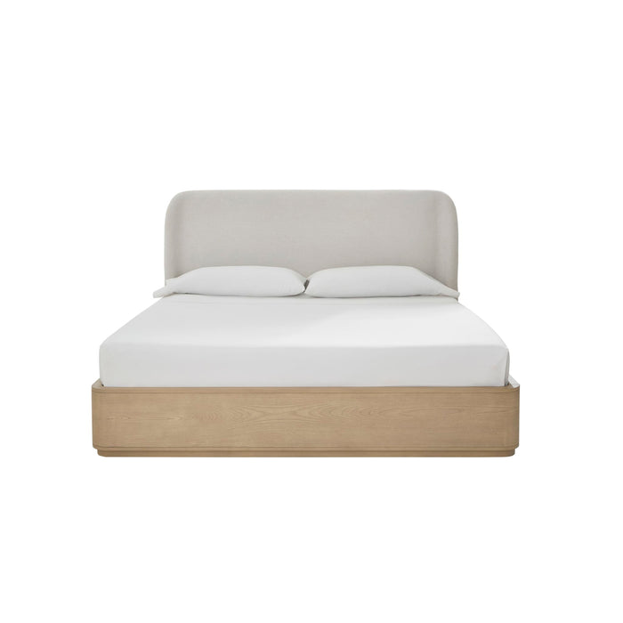 Penny Upholstered Platform Bed in Buff Cream Ash and Oatmeal Linen
