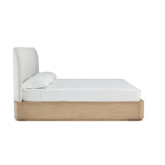Penny Upholstered Platform Bed in Buff Cream Ash and Oatmeal Linen