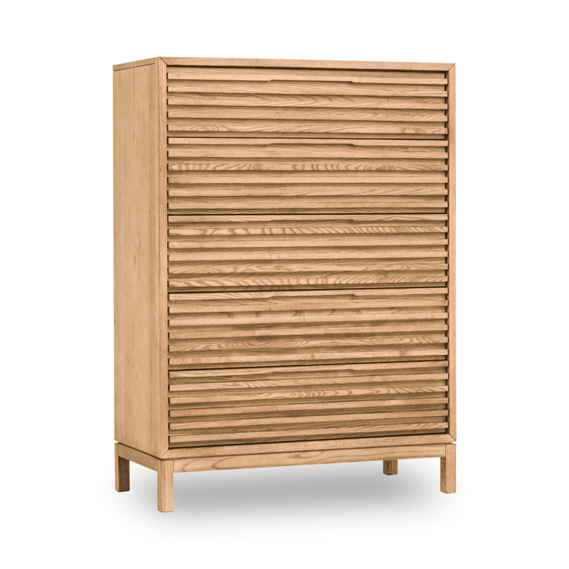 Tanner Five Drawer Ash Wood Chest in Flaxen