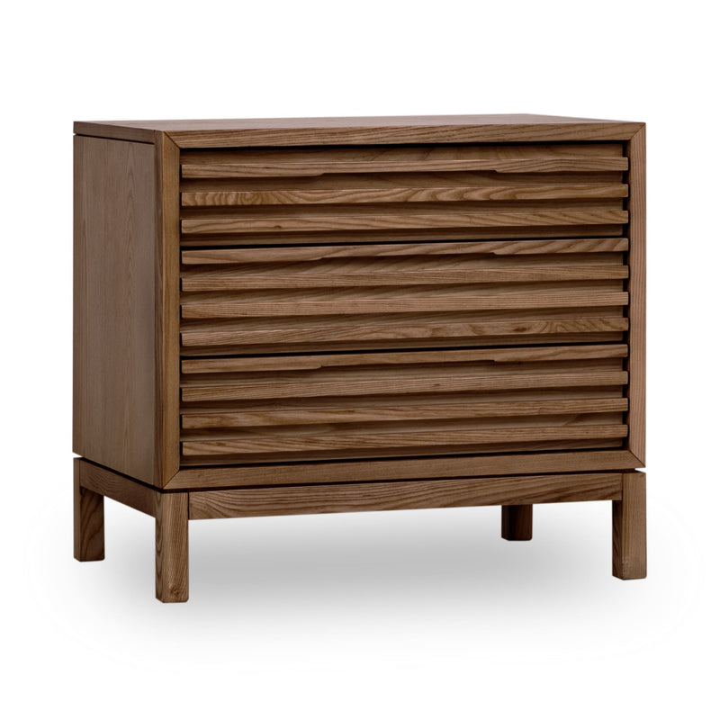 Tanner Three Drawer Ash Wood Nightstand in Roux